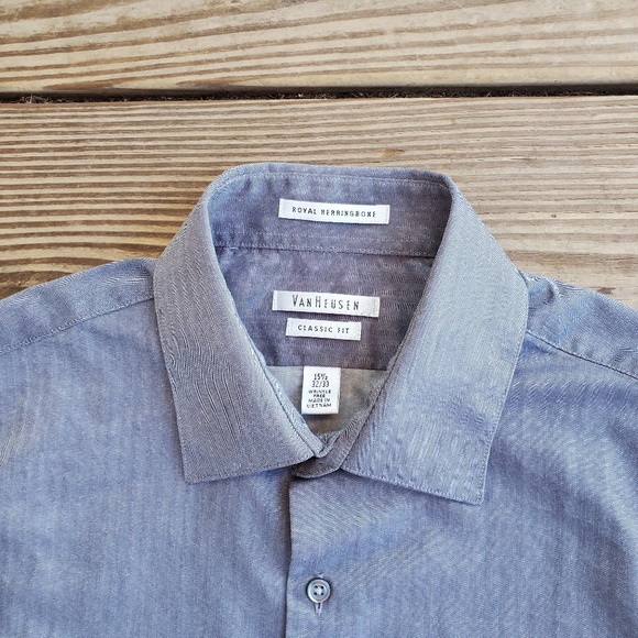 Van Heusen Men's Dress Shirt Silvery/Grey Classic Fit Wrinkle Free 15.5 32/33 - Picture 2 of 12